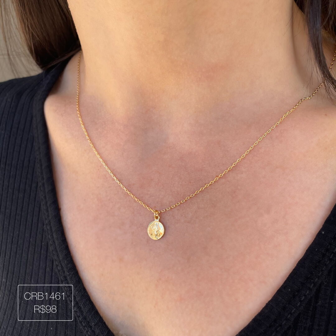 Colar Nossa Senhora Do Carmo Redonda PP Liso Dourado